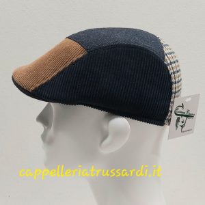COPPOLA BERRETTO PATCHWORK BLU VELLUTO 1000 RIGHE LANA MADE IN ITALY